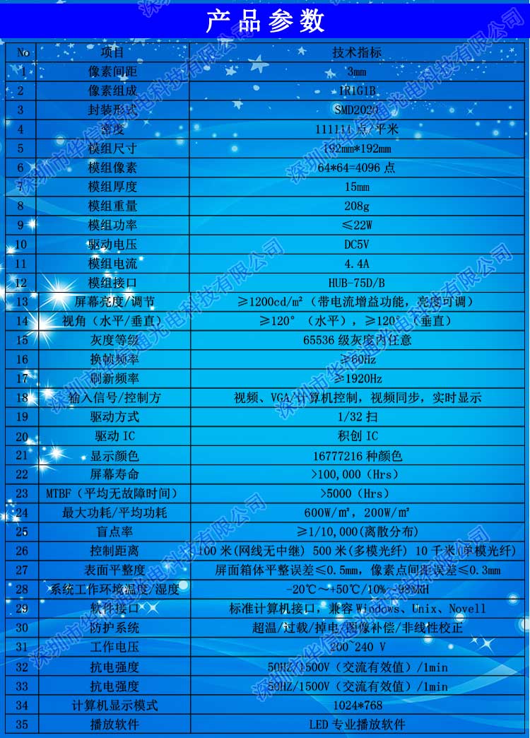 P3室内高清LED天幕屏参数