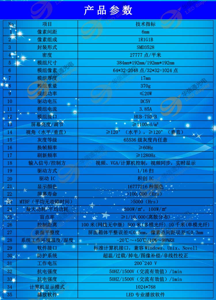 P6室内高清LED天幕屏参数